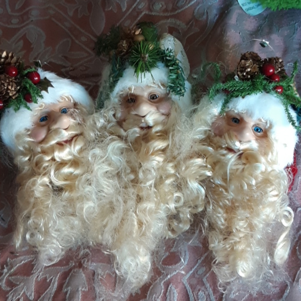 Super Creepy Santa Ornament Christmas 3 faces decor